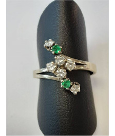 BAGUE OR 18K 2.13GR EMERAUDE DIAMANTS T48