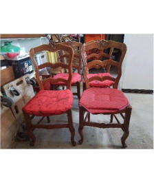 LOT DE 4 CHAISES PAILLEES STYLE LOUIS XV 