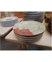 LOT 6 PETITES ASSIETTES VERTES A FLEURS 