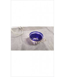 POT METAL ARGENTE VERRE BLEU