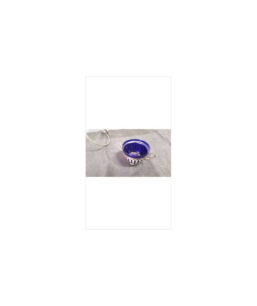 POT METAL ARGENTE VERRE BLEU