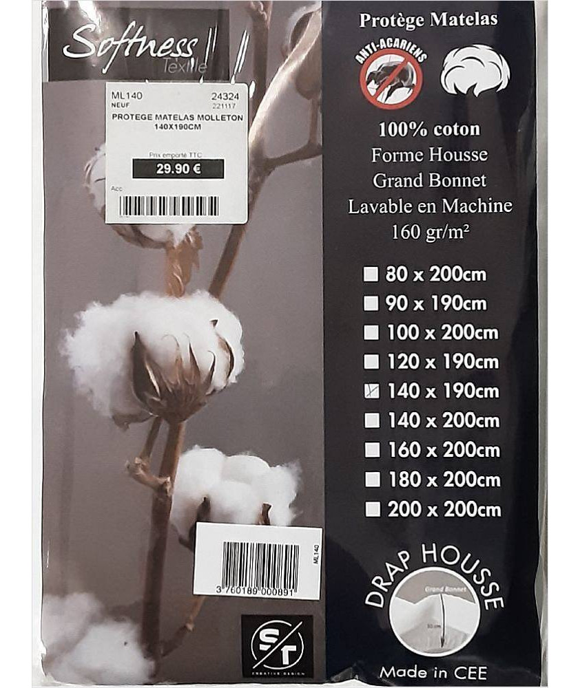 PROTEGE MATELAS MOLLETON 140X190CM PROTEGE MATELAS MOLLETON 140X190CM