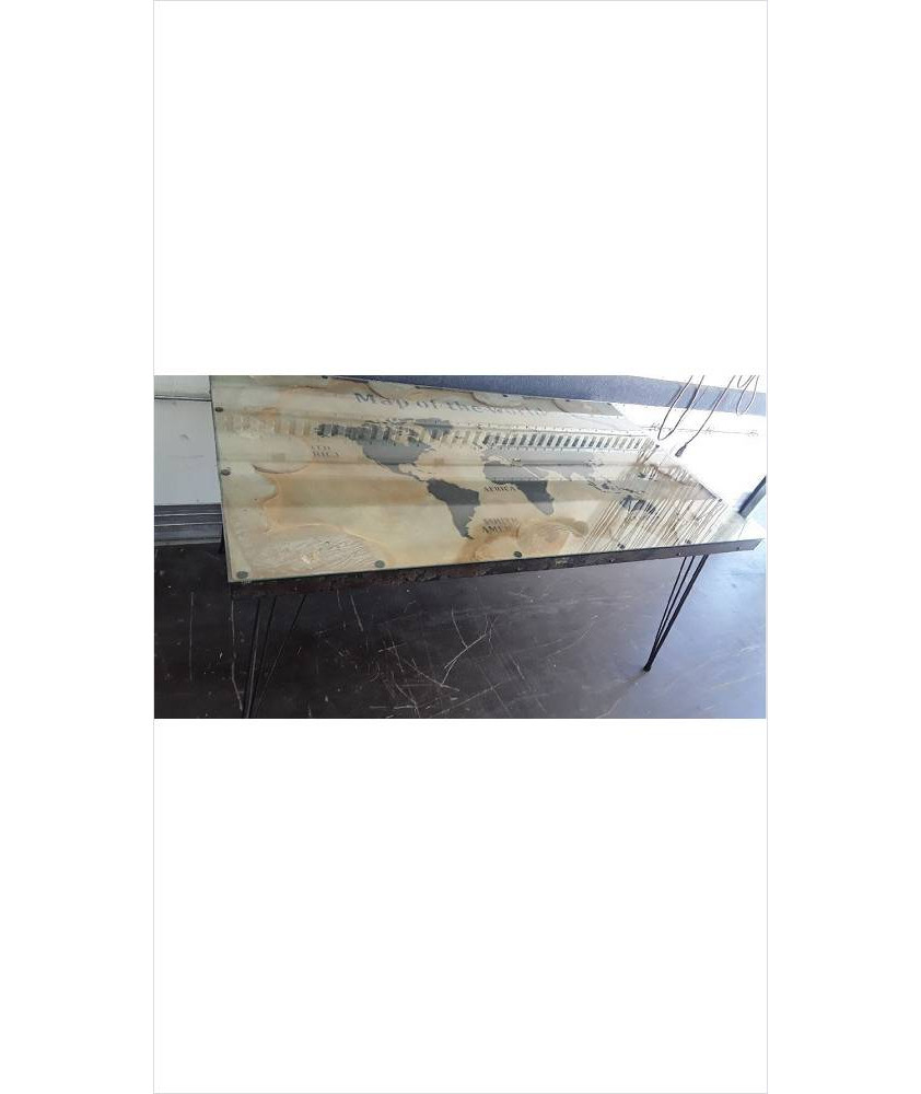 TABLE DESSUS VERRE MAPPEMONDE 160X90