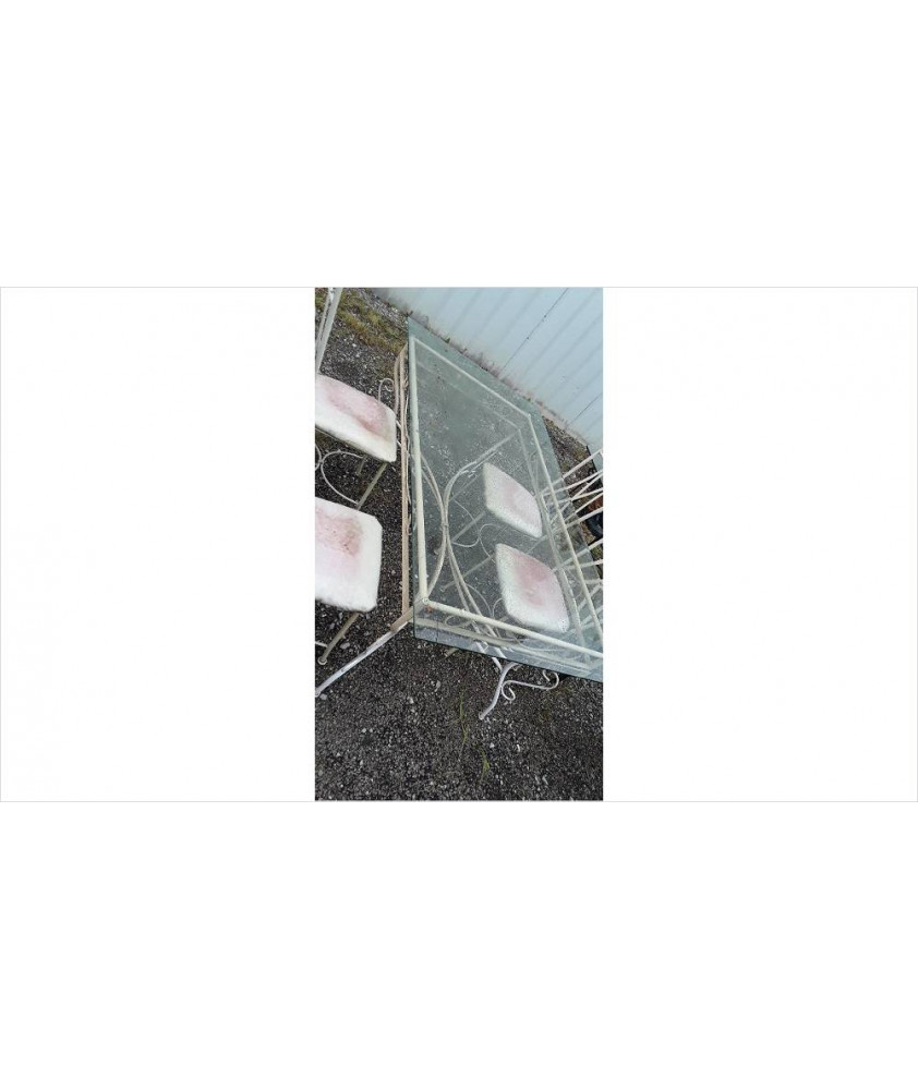 TABLE FER ECRU ET VERRE