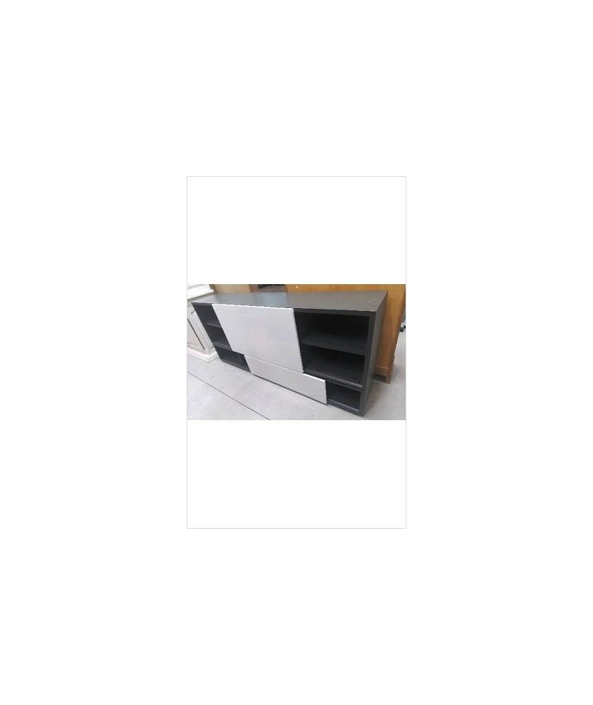 BAHUT NOIR 2 PORTES LAQUEES BLANCHES  COULISSANTES