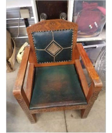 FAUTEUIL MARICAIN VINTAGE BOIS/ CUIR EN L’ETAT ( DOSSIER INCLINABLE)