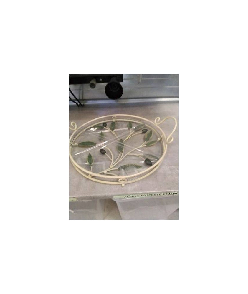 PLATEAU ROND FER VERRE 