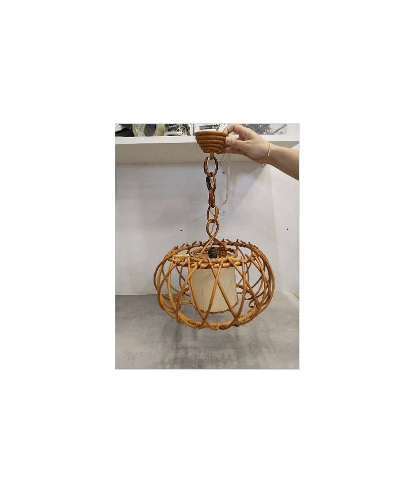 LUSTRE EN ROTIN LOUIS SOGNOT ANNEES 60