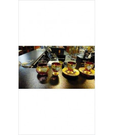 SERVICE À CAFE 13 PIÈCES EN VERRE ROUGE  DE  MURANO À DECOR EN DORURE ET FLEURS POLYCHROME XXE