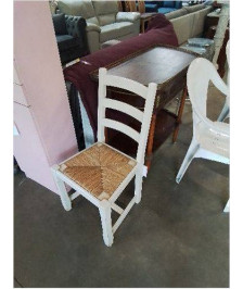CHAISE A ENTRETOISE BOIS ECRU PAILLÉ DOSSIER 3 BARREAUX 