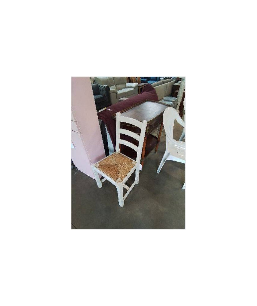 CHAISE A ENTRETOISE BOIS ECRU PAILLÉ DOSSIER 3 BARREAUX 