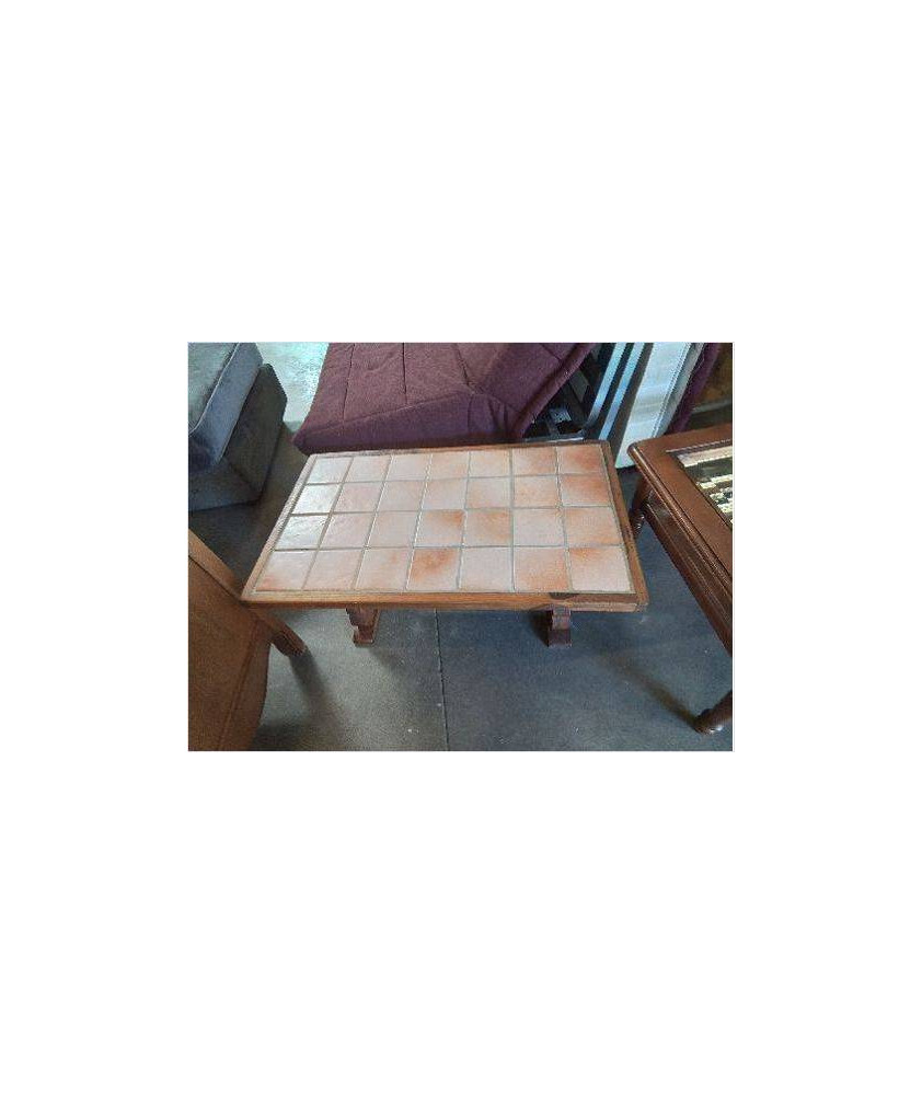 TABLE BASSE RECTANGULAIRE A ENTRETOISE BOIS CARRELÉ 