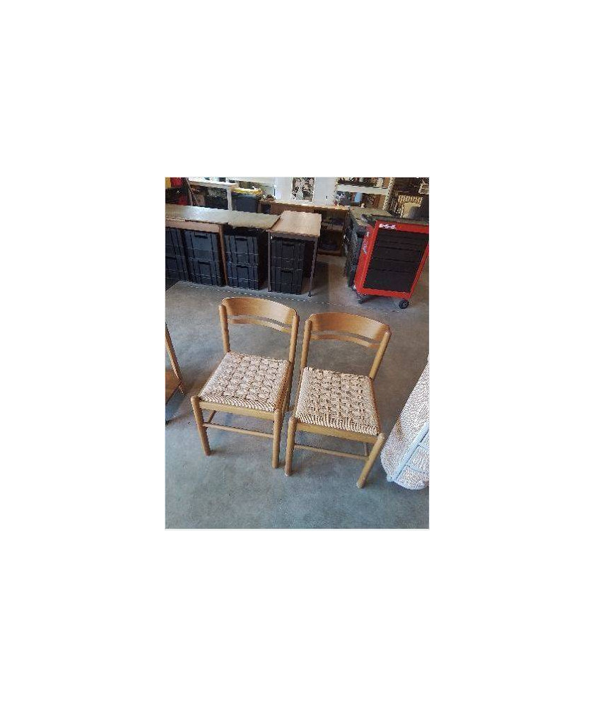 PAIRE DE CHAISES BOIS CLAIR ASSISE CORDAGE TRESSÉE 