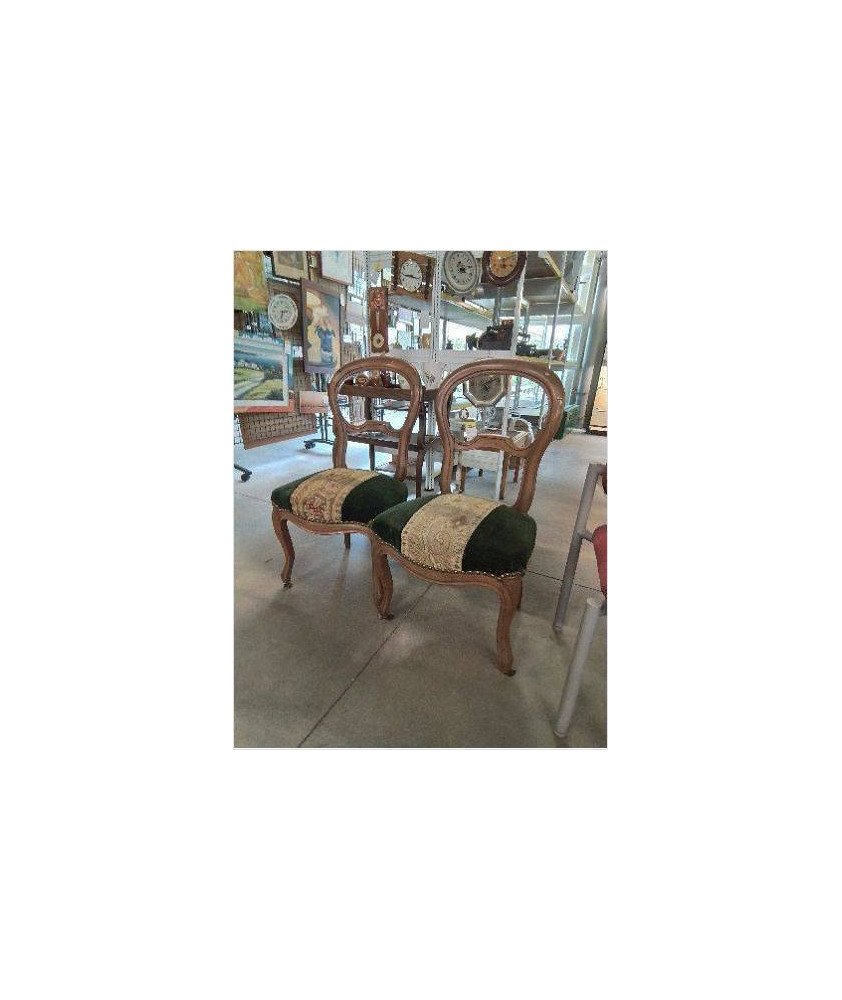 CHAISE NAPOLÉON III TISSU VERT OCRE 