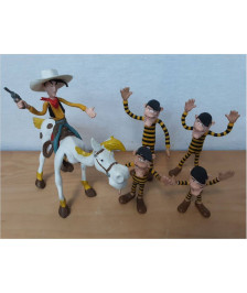 ENSEMBLE DE FIGURINES LUCKY LUKE + DALTONS FLEX 1984