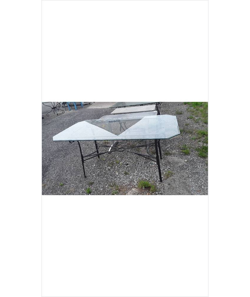 TABLE PIED METAL / DESSUS VERRE BISEAUTE 
