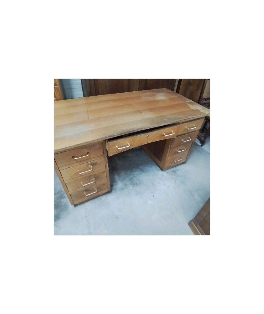 BUREAU VINTAGE 9 TIROIRS POIGNEES LAITON