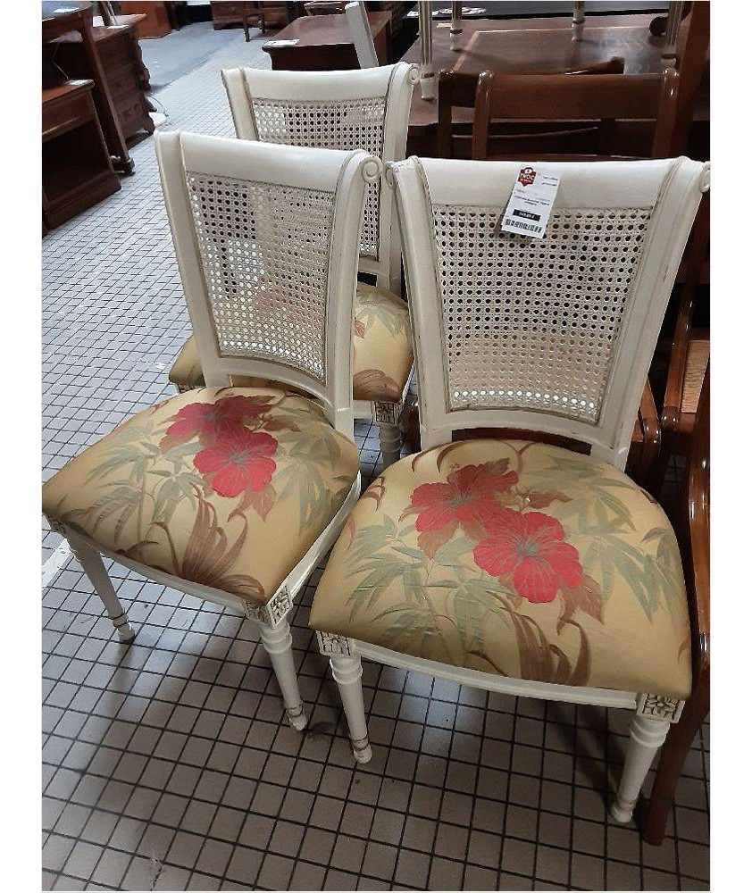 4 CHAISES BLANCHE  TISSUS CANNAGE