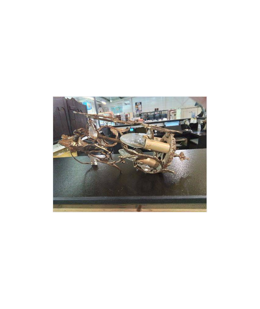 LUSTRE BRONZE 3 FEUX A PENDELOQUES STYLE EMPIRE