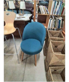 FAUTEUIL ASSISE TISSU BLEU PIÈTEMENT BOIS CLAIR