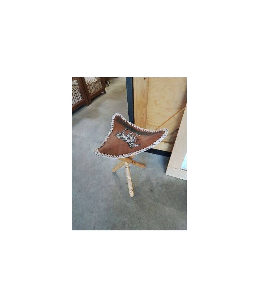 TABOURET PLIANT BOIS ASSISE CUIR AUX ZEBRES