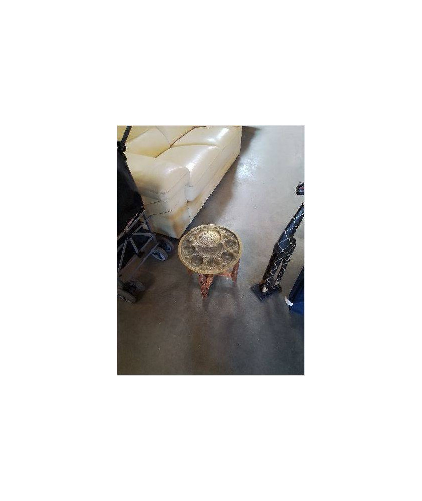 TABLE BASSE MAROCAINE PLIANTE PIÈTEMENT BOIS PLATEAU METAL DORÉ 