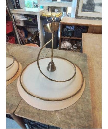 SUSPENSION RONDE VERRE TEINTÉ ORANGÉ ET LAITON 
