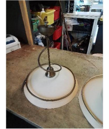 SUSPENSION RONDE VERRE TEINTÉ ORANGÉ ET LAITON 