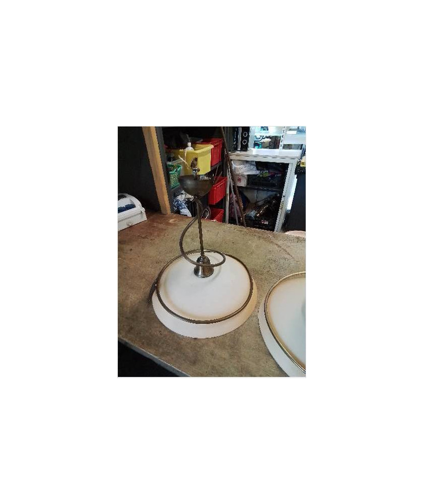 SUSPENSION RONDE VERRE TEINTÉ ORANGÉ ET LAITON 