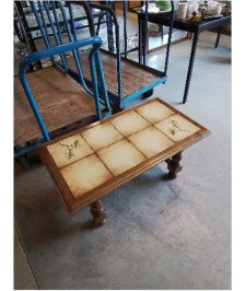 TABLE BASSE RECTANGULAIRE A ENTRETOISE PLATEAU CARRELÉ 
