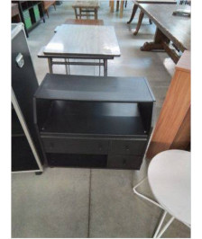 MEUBLE TV A ROULETTES 2 NICHES 3 TIROIRS BOIS NOIR