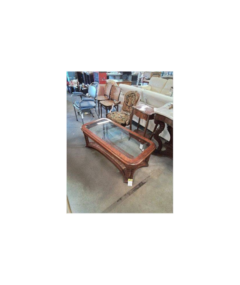 TABLE BASSE RECTANGULAIRE A COLONNES PIÈTEMENT CANNÉ PLATEAU VERRE TABLE BASSE RECTANGULAIRE A COLONNES PIÈTEMENT CANNÉ PLATEAU VERRE