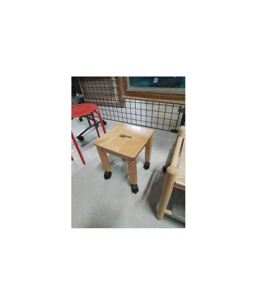 TABOURET A ROULETTES BOIS CLAIR A POIGNÉE 