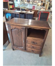 BUFFET BOIS MOULURÉ 1 PORTE 1 NICHE 3 TIROIRS STYLE REGENCE