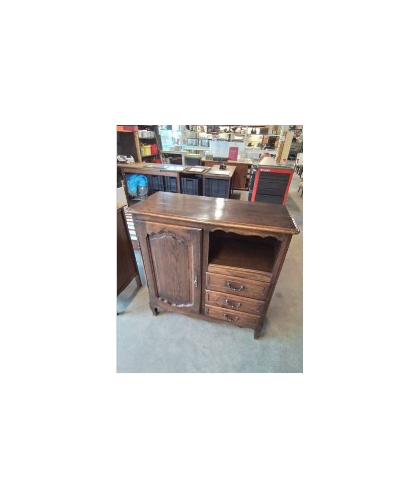 BUFFET BOIS MOULURÉ 1 PORTE 1 NICHE 3 TIROIRS STYLE REGENCE