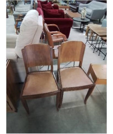 PAIRE DE CHAISES BOIS ASSISE SKAÏ FAUVE ART DÉCO 