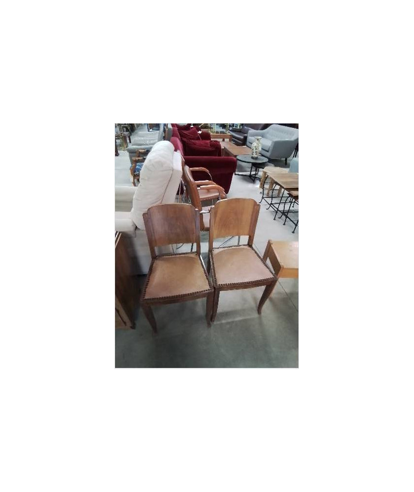 PAIRE DE CHAISES BOIS ASSISE SKAÏ FAUVE ART DÉCO 