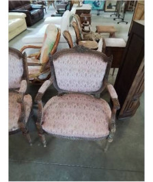 PAIRE DE FAUTEUILS A LA REINE  SCULPTÉS TISSU ORANGÉ A STYLE LOUIS XVI