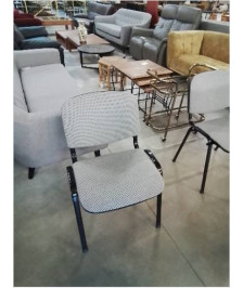 CHAISE D’ACCUEIL PIÈTEMENT MÉTAL NOIR ASSISE ET DOSSIER TISSU GRIS 