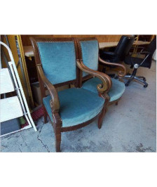 FAUTEUIL LOUIS PHILIPPE VELOURS CIEL
