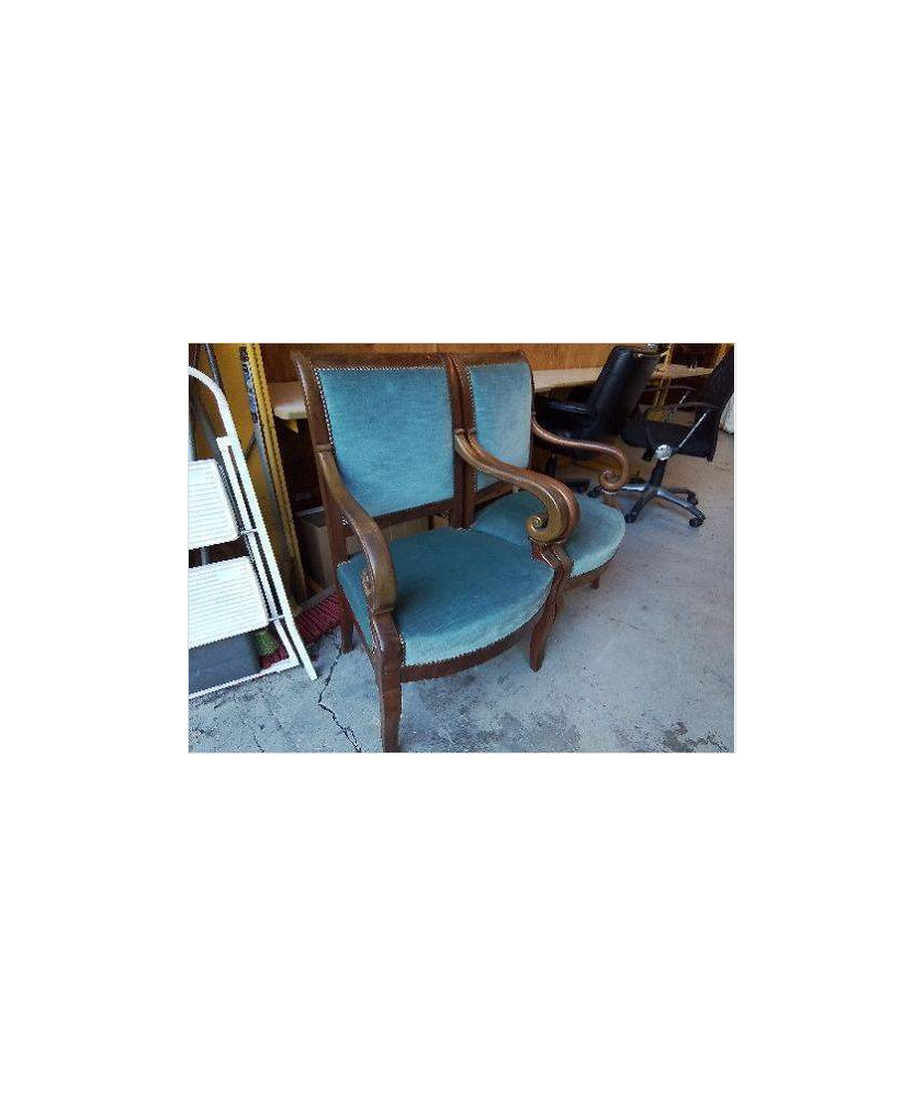 FAUTEUIL LOUIS PHILIPPE VELOURS CIEL