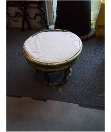 TABOURET ROND ROTIN VERT COUSSIN ECRU