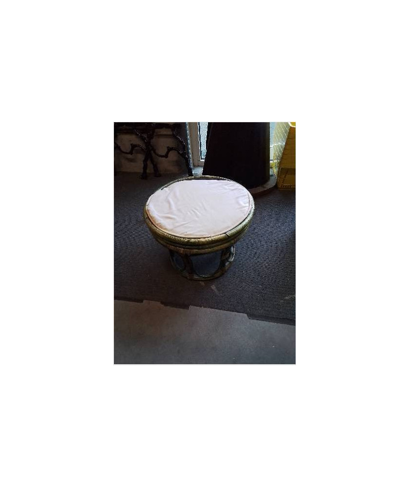 TABOURET ROND ROTIN VERT COUSSIN ECRU