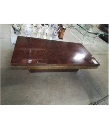 TABLE BASSE RECTANGULAIRE  LOUPE D ORME  CEINTURE LAITON ANNÉES ATTRIBUÉ A JEAN CLAUDE MAHEY 