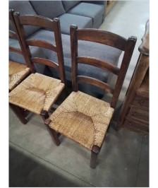 6 CHAISES BOIS PAILLE A ENTRETOISE DOSSIER 3 BARREAUX 