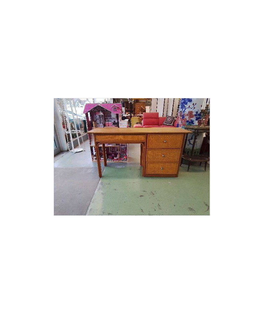 GRAND ET ETROIT BUREAU EN ROTTIN LARGE TIROIRS