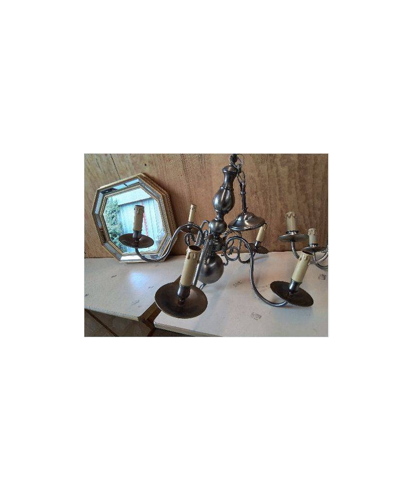 LUSTRE HOLLANDAIS 5 BRANCHES EN ETAIN