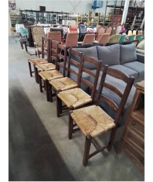 6 CHAISES BOIS PAILLE A ENTRETOISE DOSSIER 3 BARREAUX 