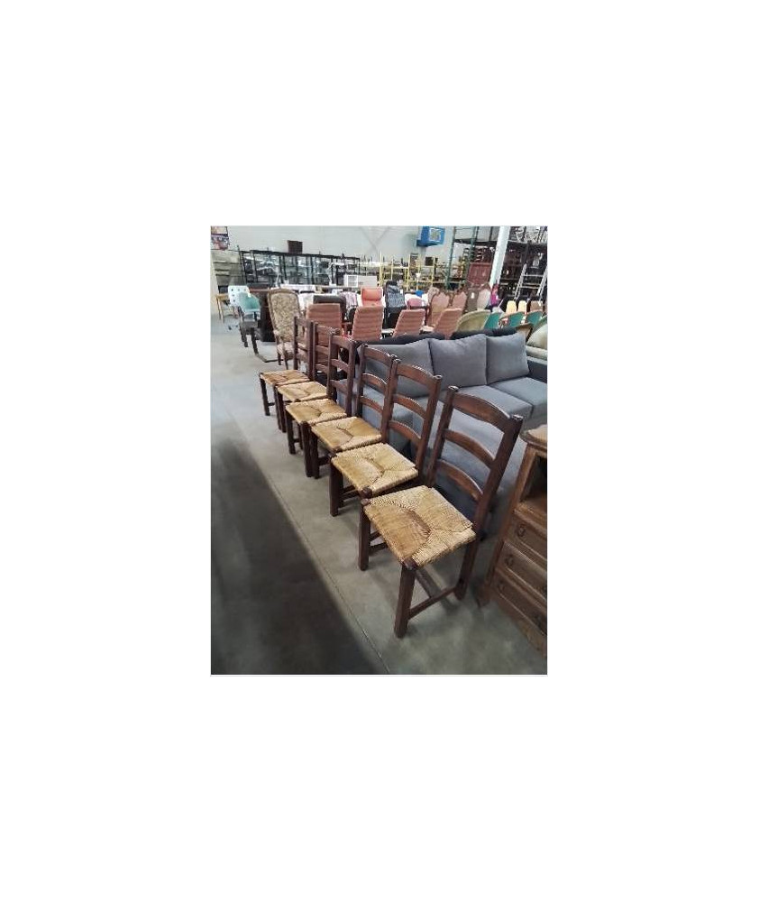 6 CHAISES BOIS PAILLE A ENTRETOISE DOSSIER 3 BARREAUX 