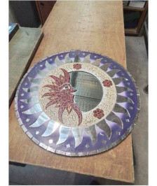 MIROIR ROND MOSAÏQUE ET BOIS OCRE MAUVE 